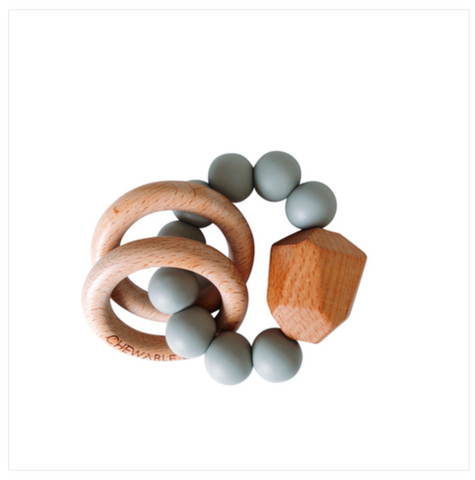 Hayes Silicone + Wood Teether Ring - Grey